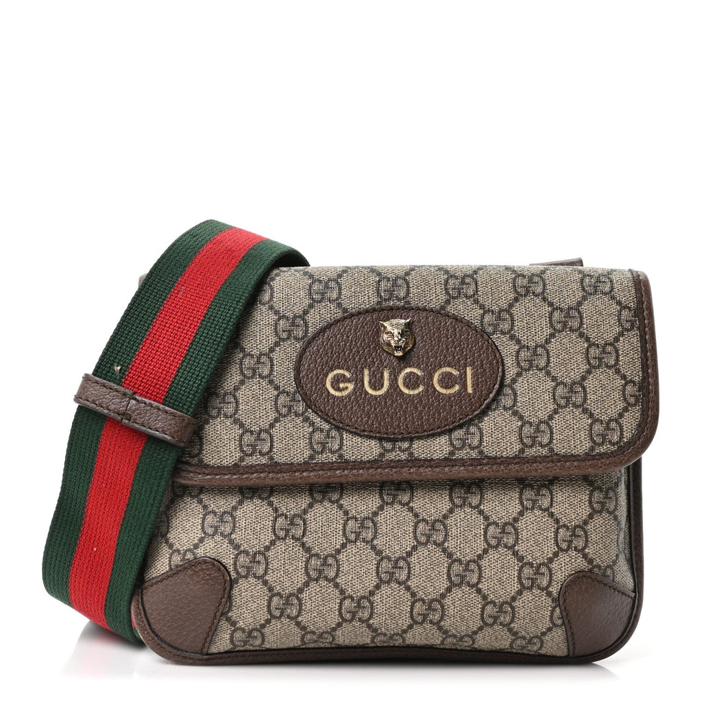 Gucci GG Supreme Monogram Web Small Neo Vintage Double Flap Messenger Bag Beige New Acero
