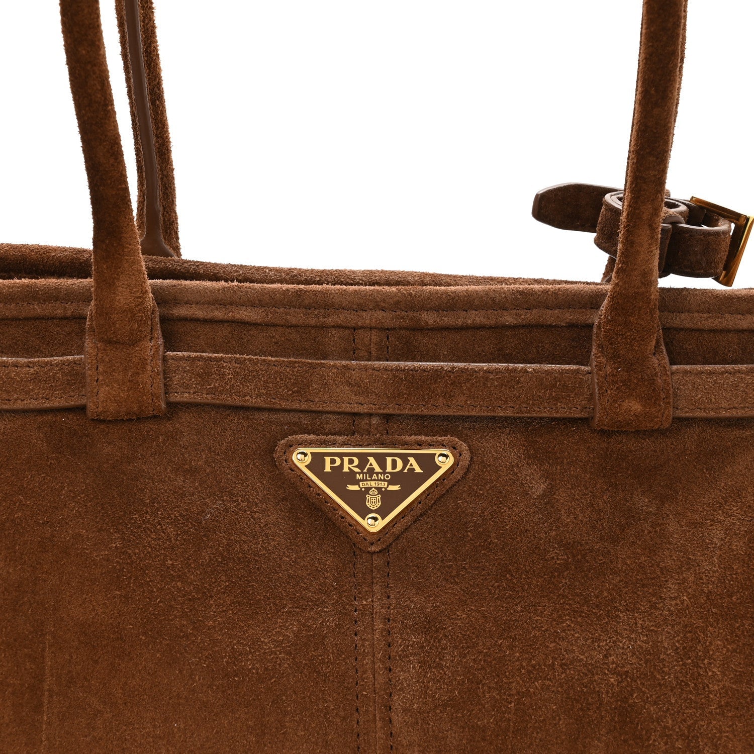 Prada Suede Triangle Medium Bonnie Shoulder Bag Cacao