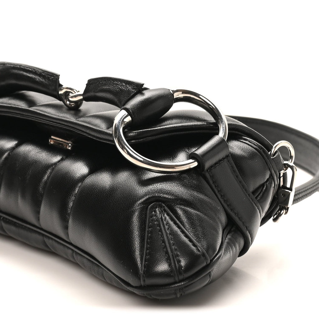Gucci Nappa Vertical Matelasse Small Maxi Horsebit Chain Shoulder Bag Black