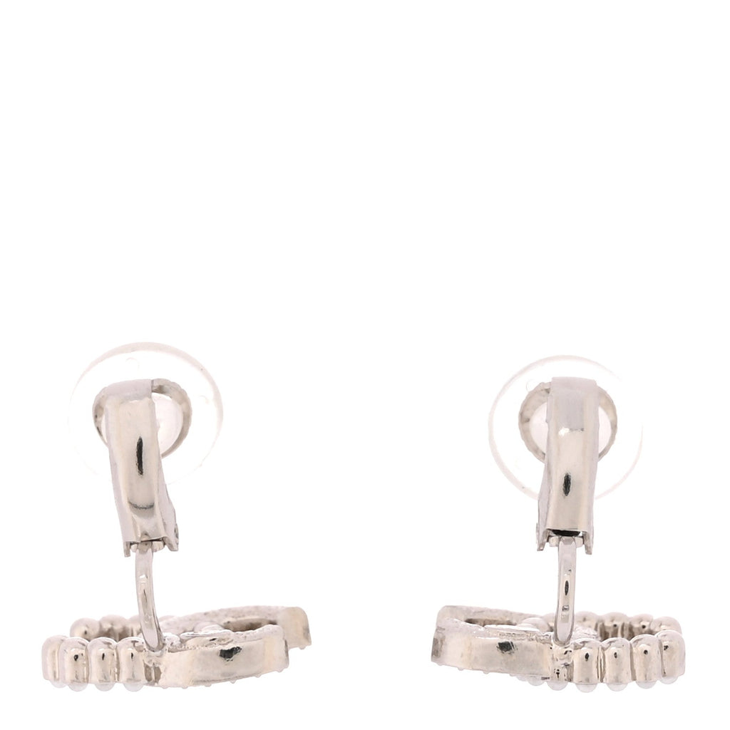 Crystal Pearl CC Clip On Earrings Silver