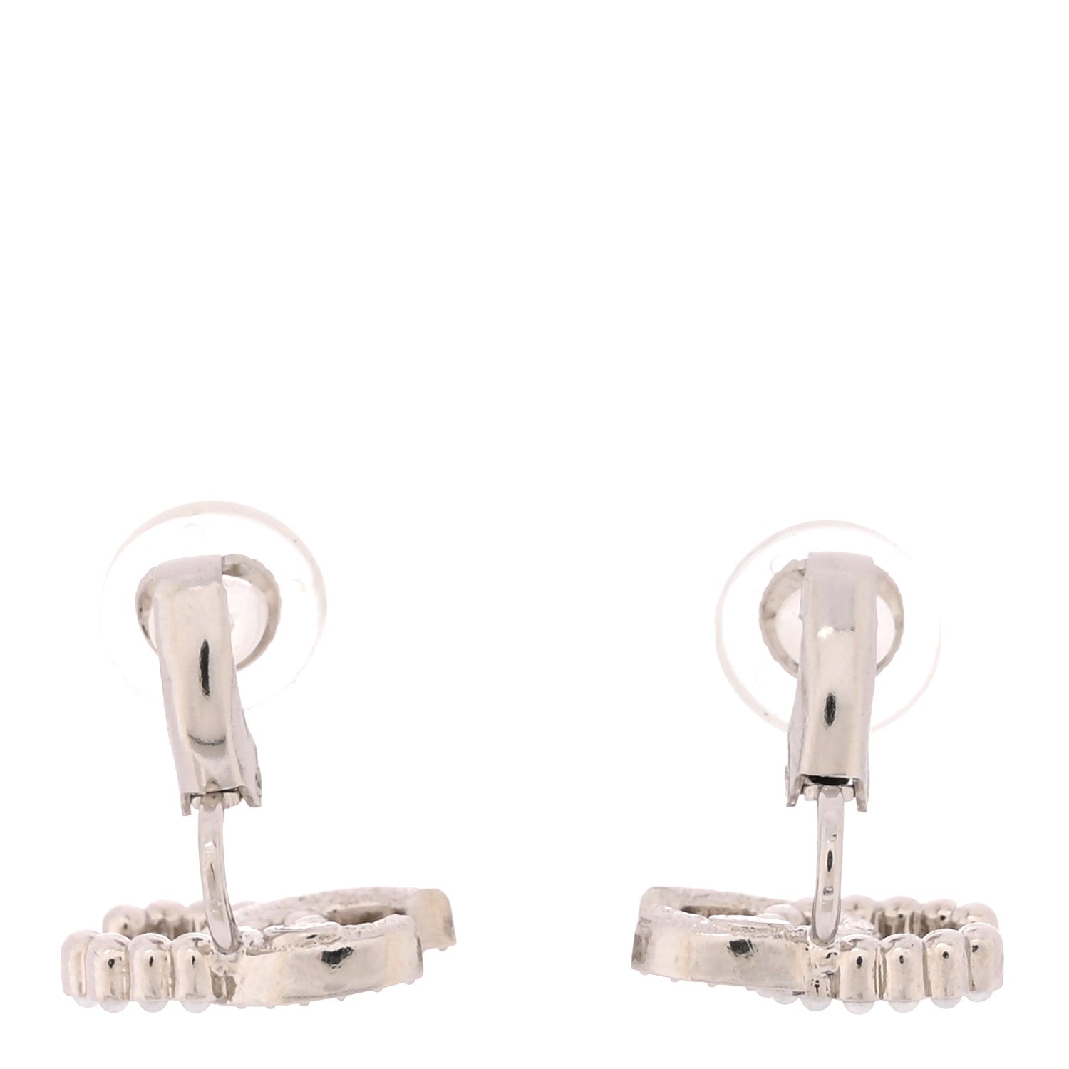 Crystal Pearl CC Clip On Earrings Silver