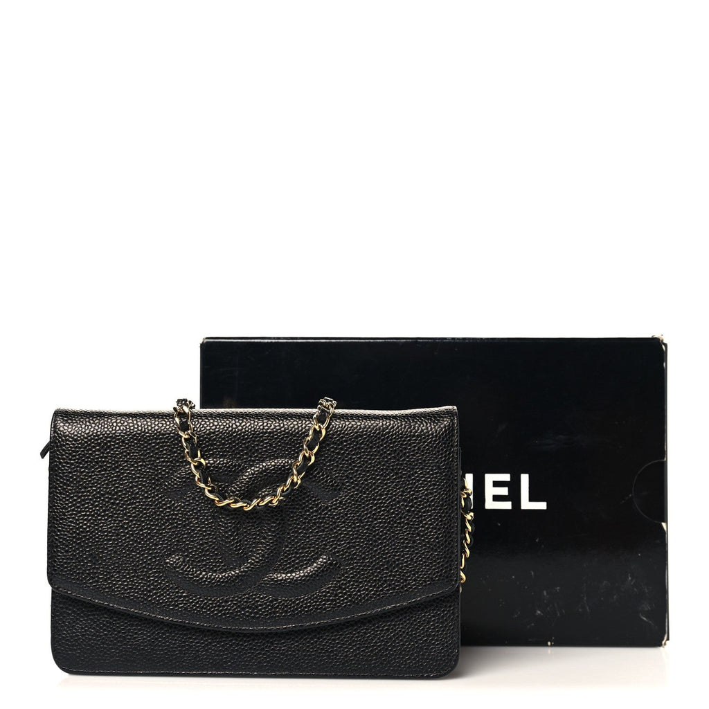 Chanel Caviar Timeless CC Wallet On Chain WOC Black