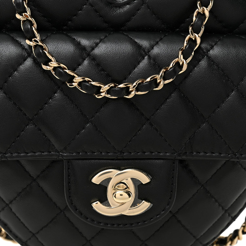Chanel Lambskin Quilted CC In Love Heart Bag Black
