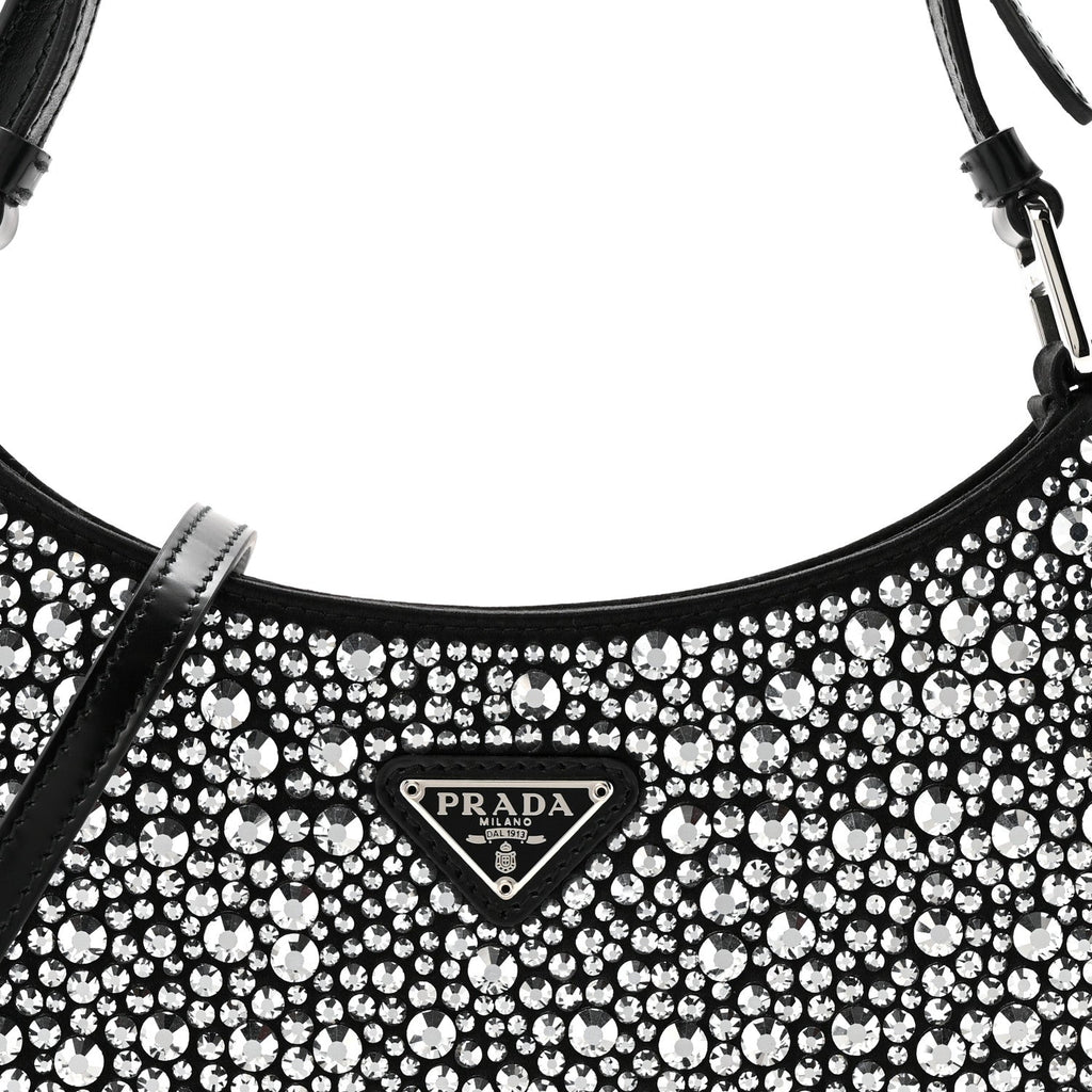 Prada Satin Crystal Cleo Adjustable Strap Shoulder Bag Metal