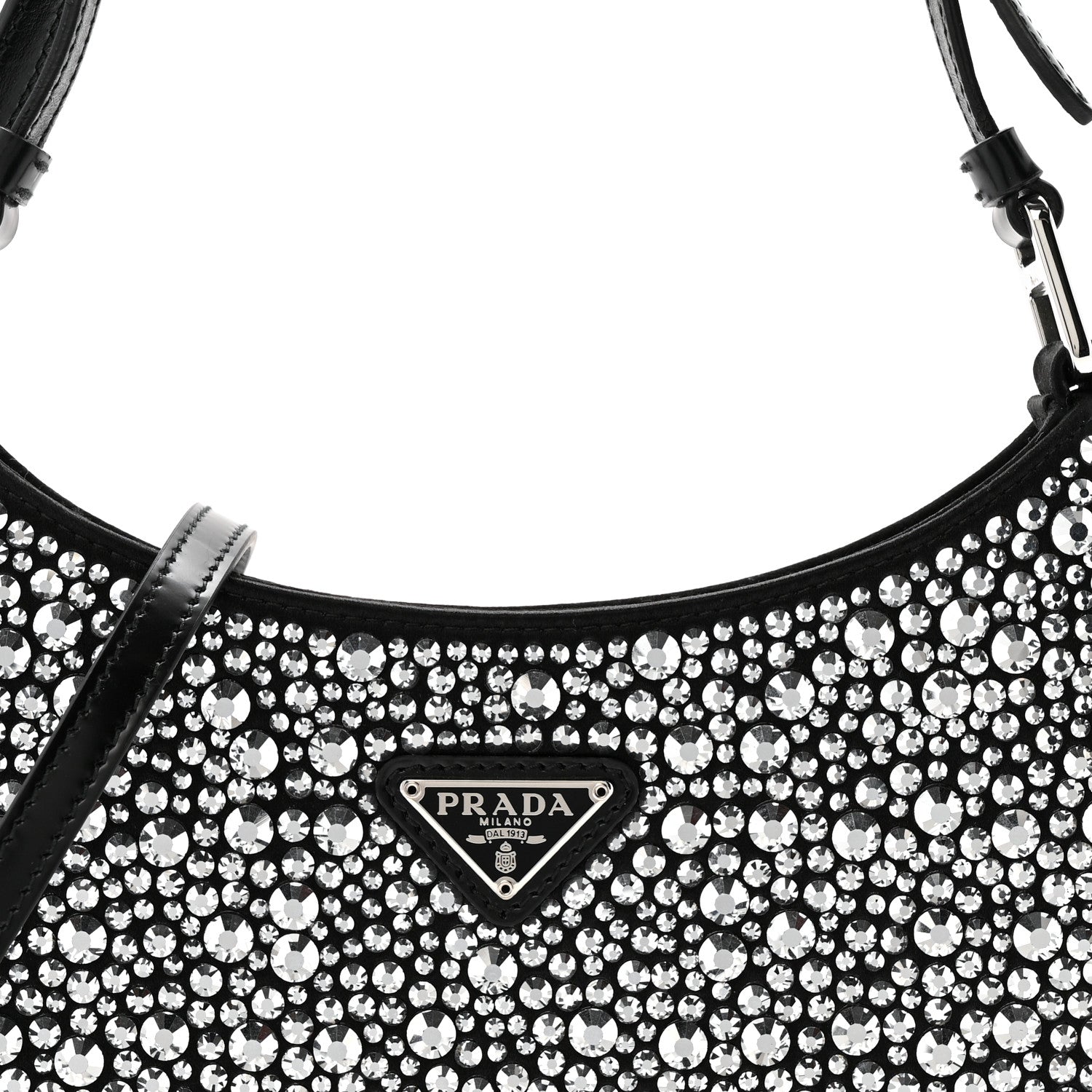 Prada Satin Crystal Cleo Adjustable Strap Shoulder Bag Metal