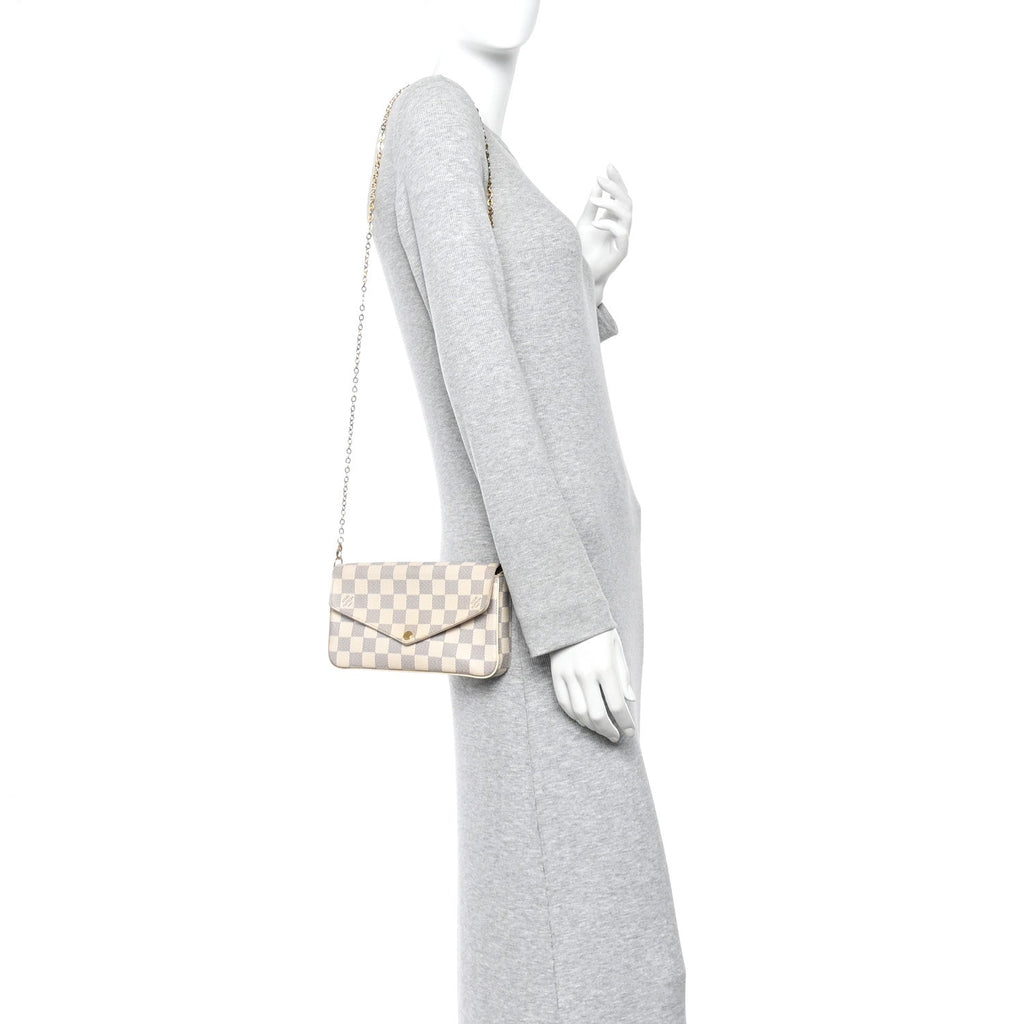 Louis Vuitton Damier Azur Pochette Felicie Chain Wallet Rose Ballerine