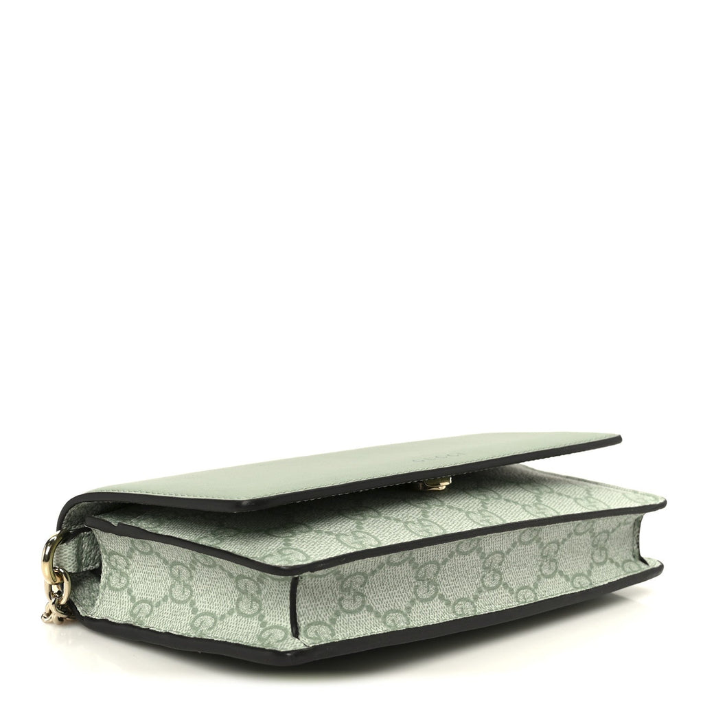 Gucci GG Supreme Monogram Textured Calfskin Emblem Wallet On Chain Sage Green