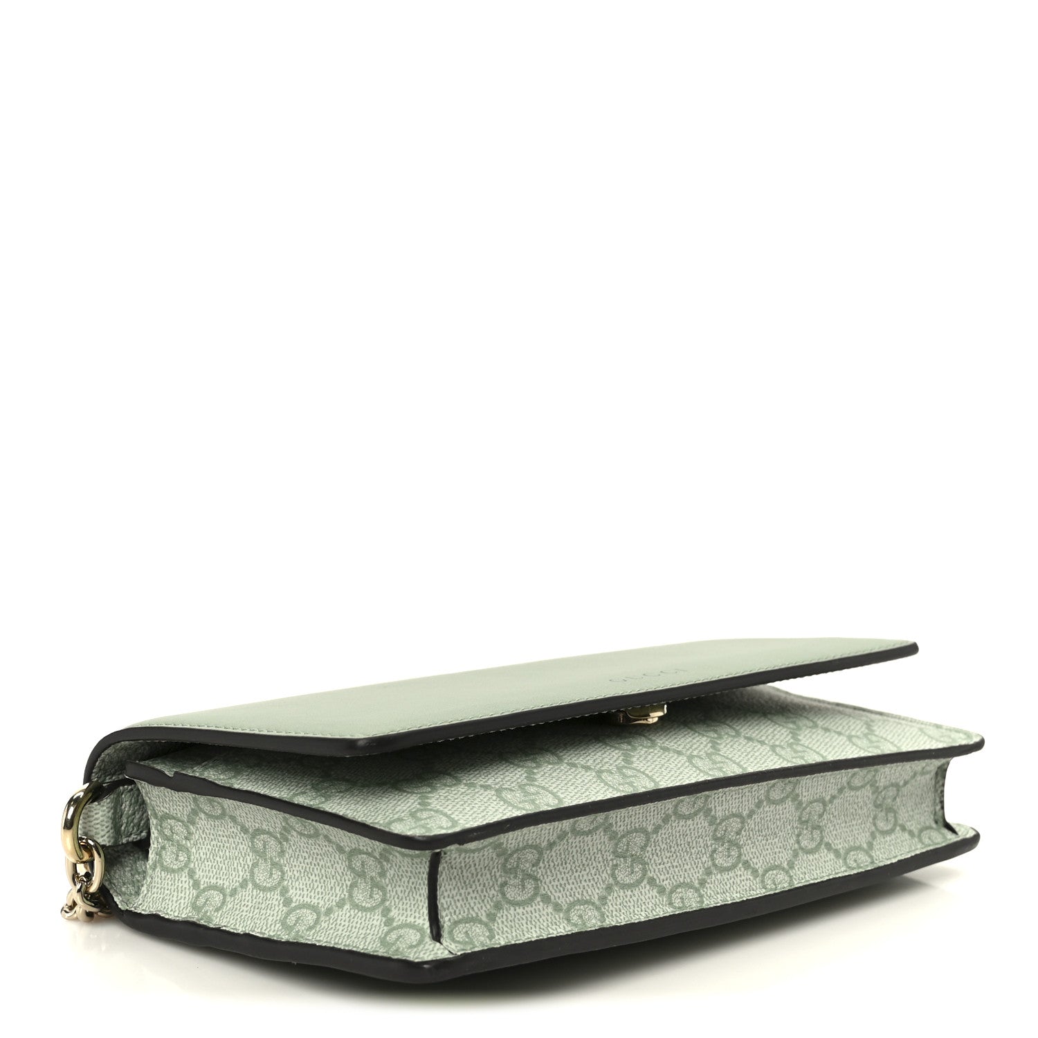 Gucci GG Supreme Monogram Textured Calfskin Emblem Wallet On Chain Sage Green