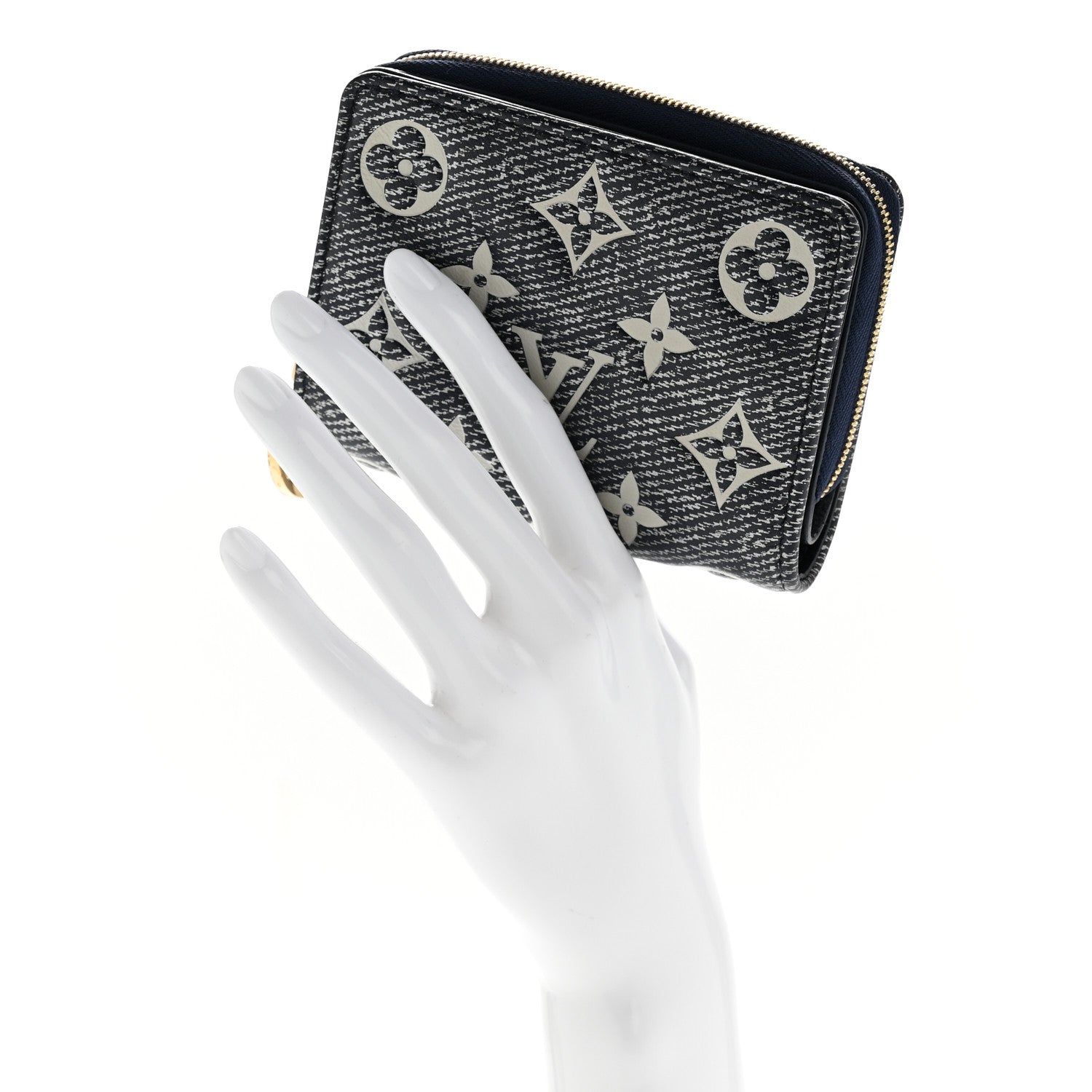 Louis Vuitton Denim Effect Lambskin Embossed Monogram Lou Coussin Wallet Navy