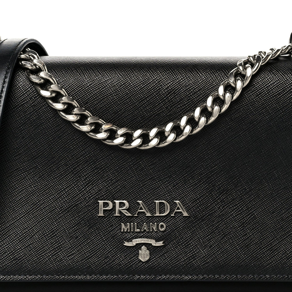 Prada Saffiano Tessuto Nylon Chain Shoulder Bag Black
