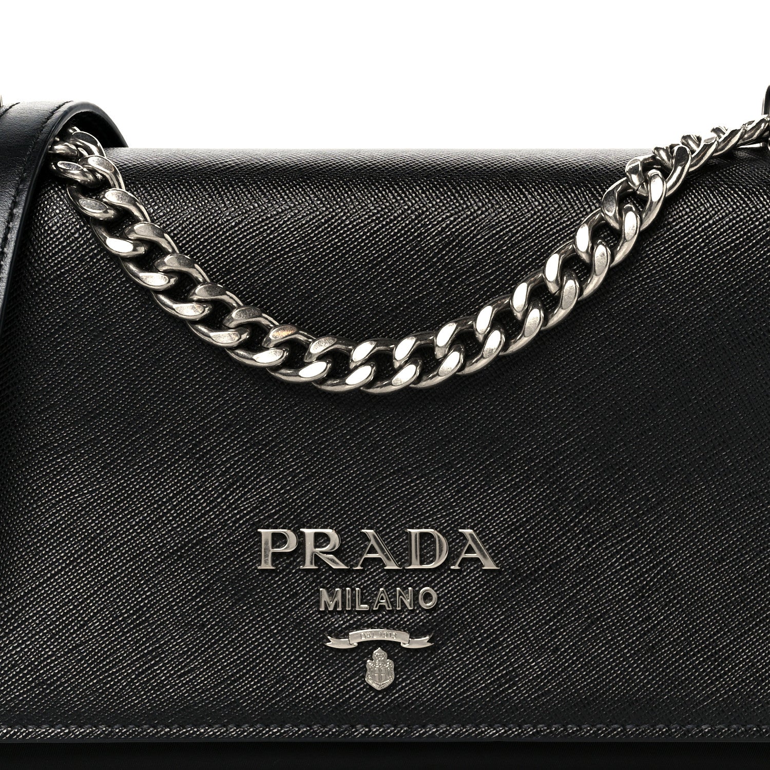 Prada Saffiano Tessuto Nylon Chain Shoulder Bag Black