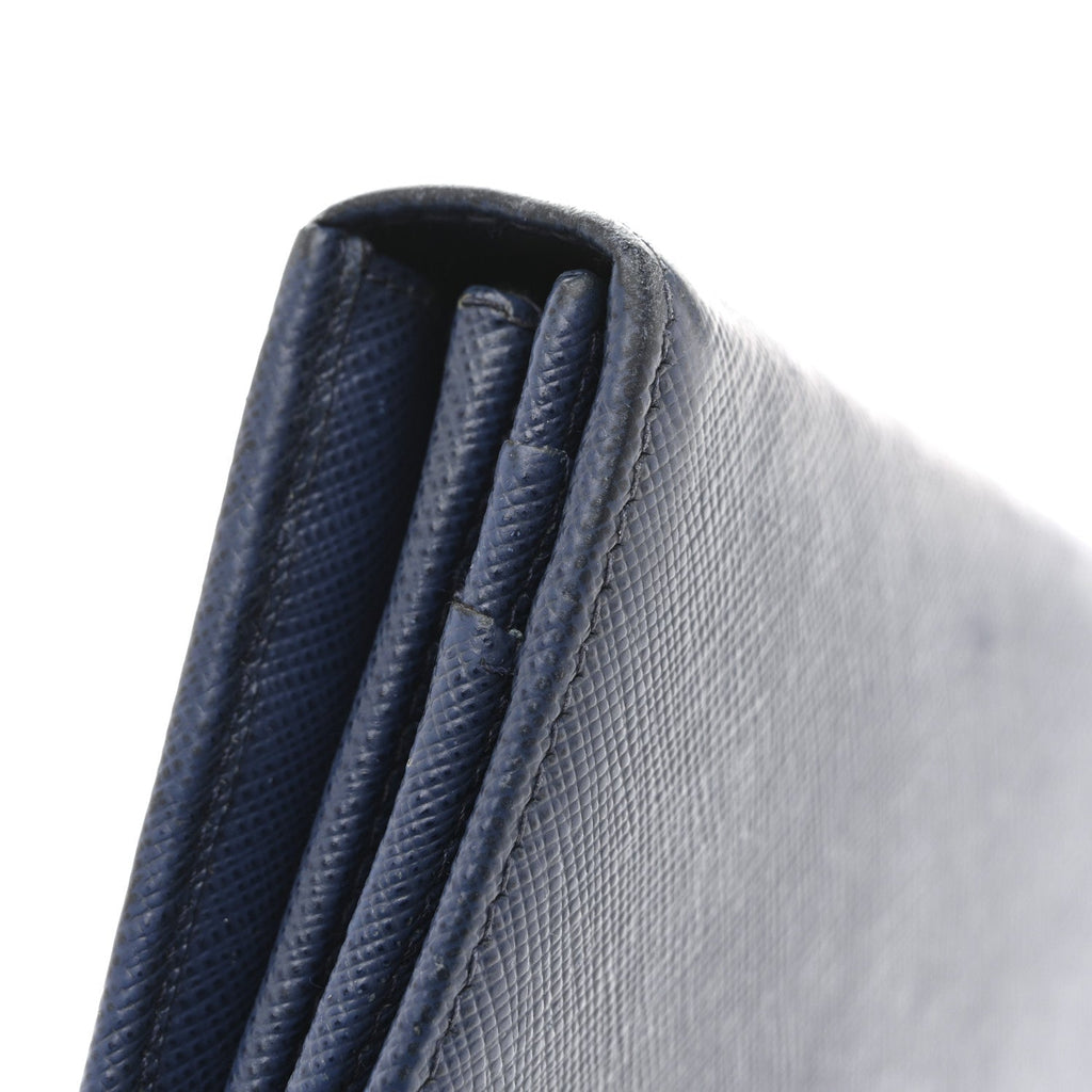 Prada Saffiano Metal Bar Continental Flap Wallet Bluette