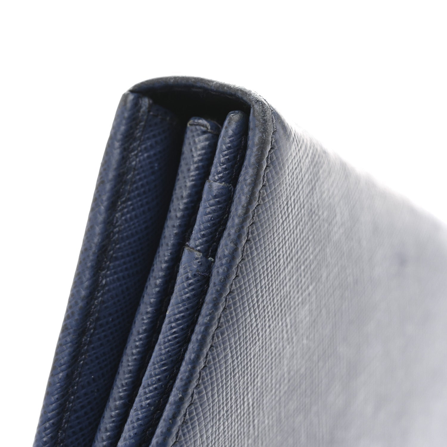 Prada Saffiano Metal Bar Continental Flap Wallet Bluette