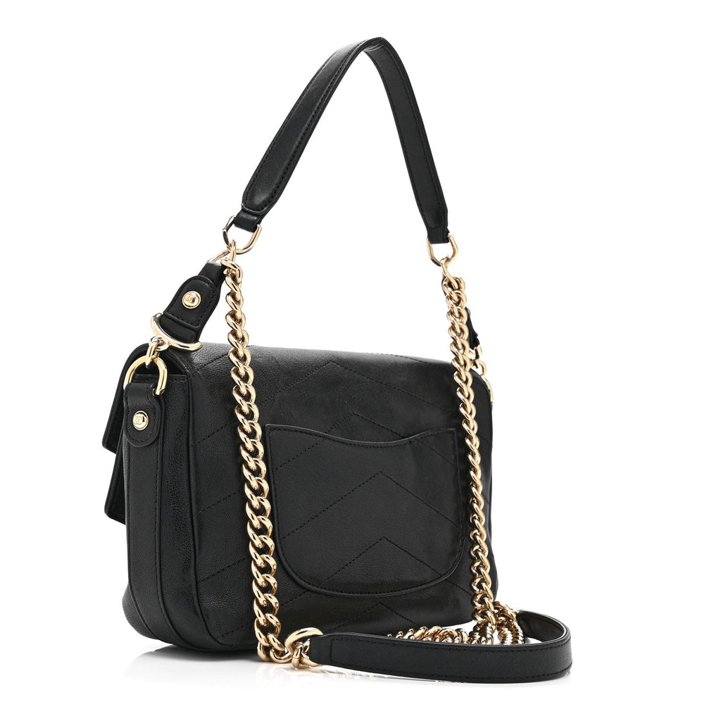 Chanel Sheepskin Chevron Quilted Mini Double Chevron Flap Black