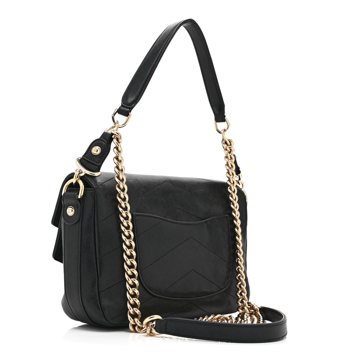 Chanel Sheepskin Chevron Quilted Mini Double Chevron Flap Black