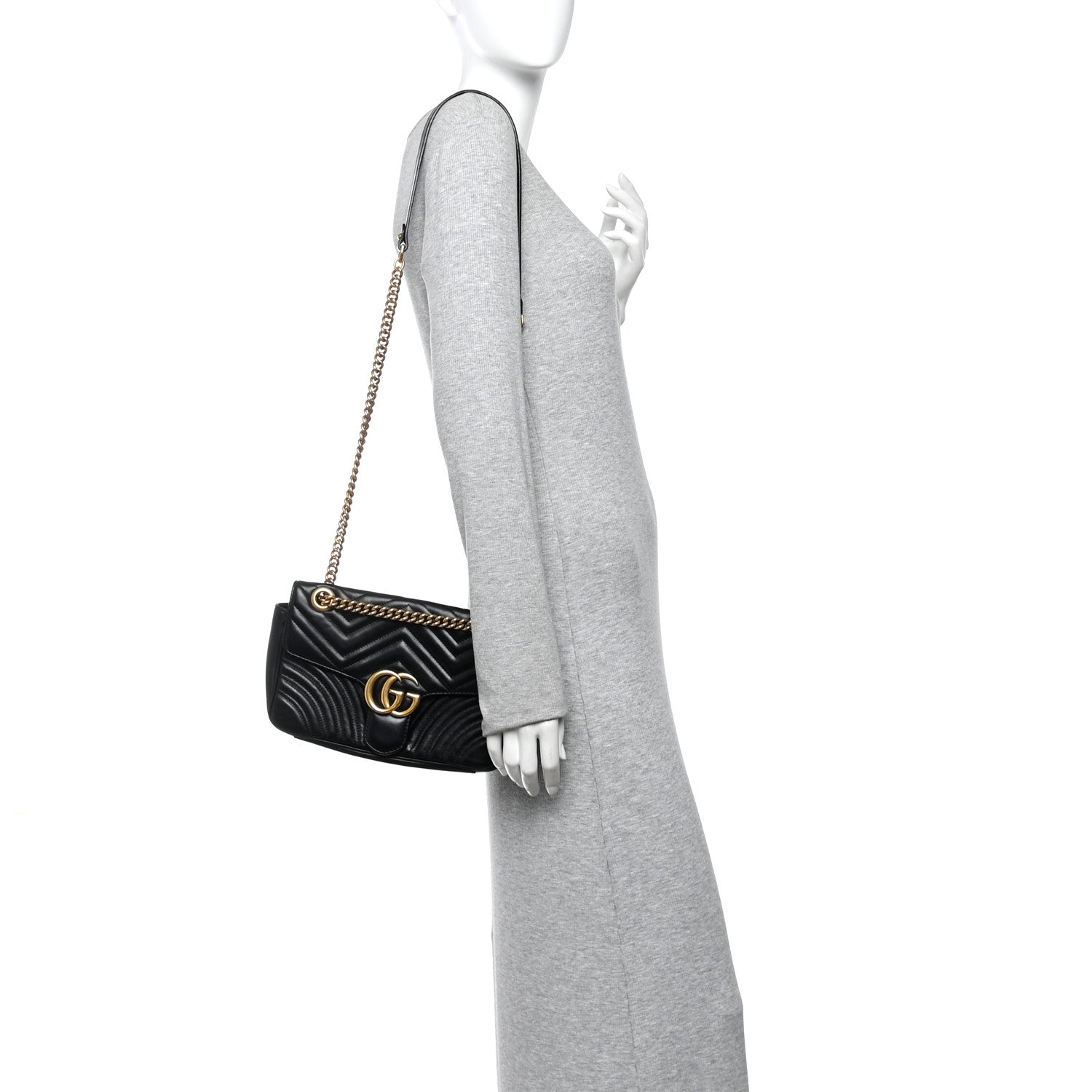 Gucci Calfskin Matelasse Small GG Marmont Shoulder Bag Black