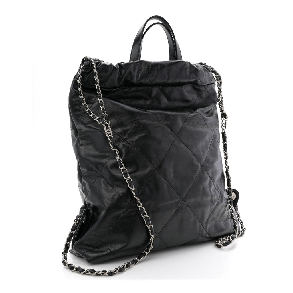 Chanel Shiny Calfskin Quilted Chanel 22 Backpack Black