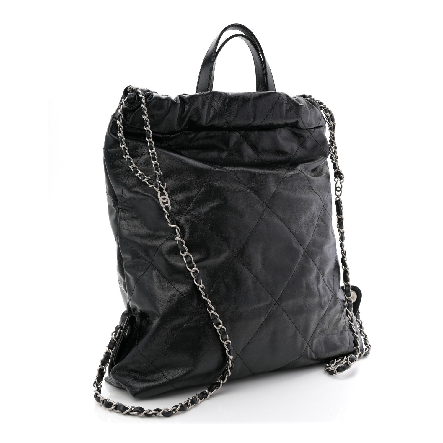 Chanel Shiny Calfskin Quilted Chanel 22 Backpack Black