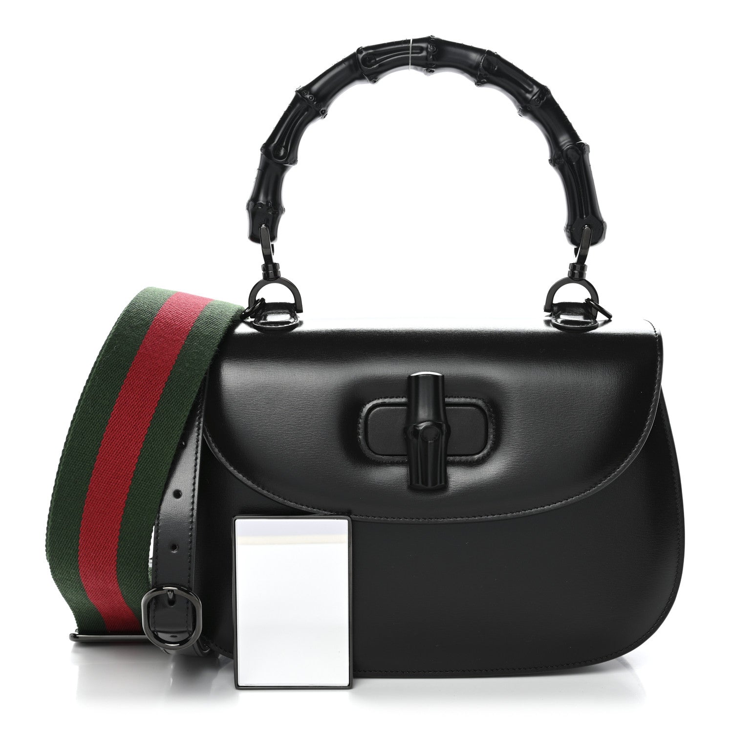 Gucci Boarded Dyana Lux Calfskin Web Monochrome Medium Bamboo 1947 Top Handle Bag Black
