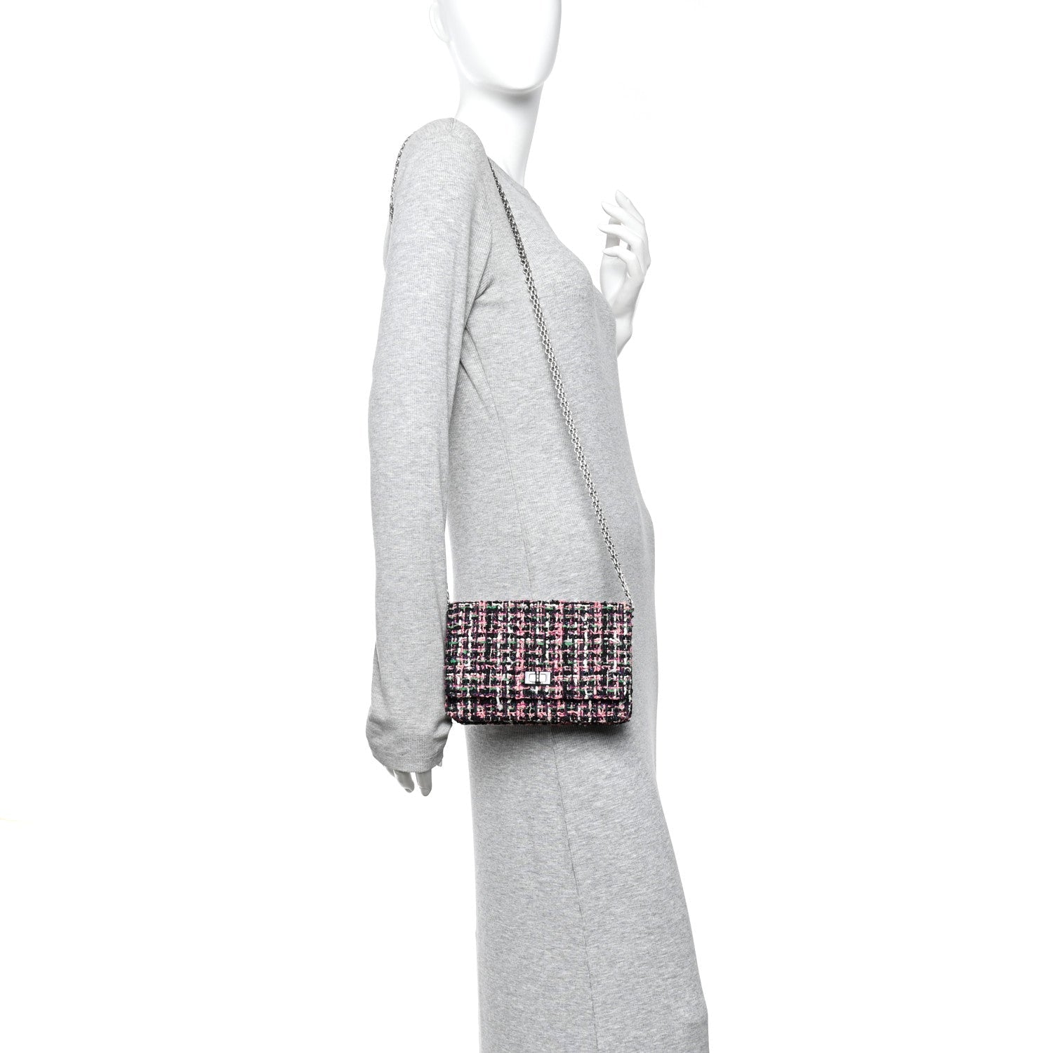 Chanel Tweed Quilted Reissue Wallet On Chain WOC Pink Multicolor