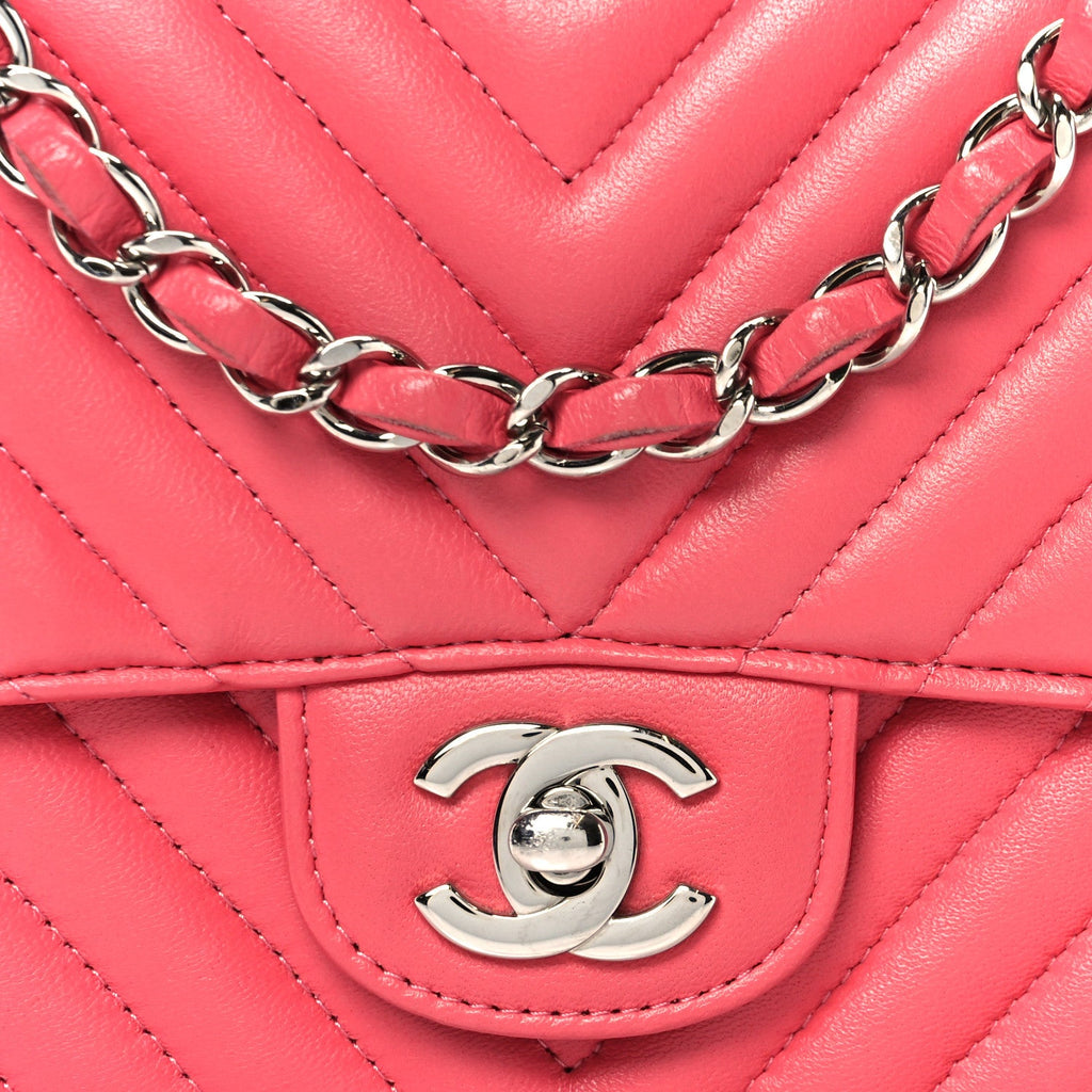 Chanel Lambskin Chevron Quilted Mini Square Flap Pink