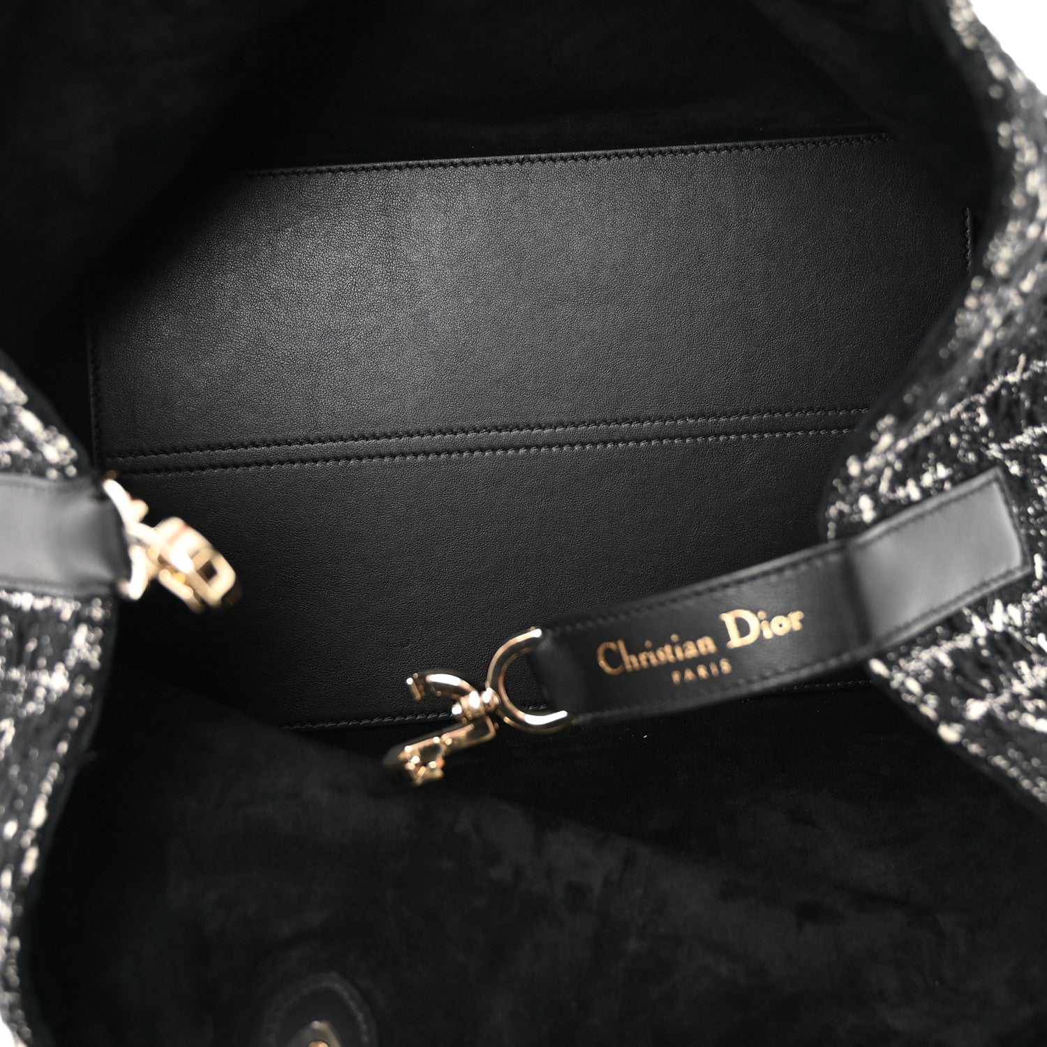 Christian Dior Calfskin Tweed Cannage Medium Toujours  Black White