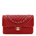 Chanel Caviar Chevron Quilted Small Double Flap Red