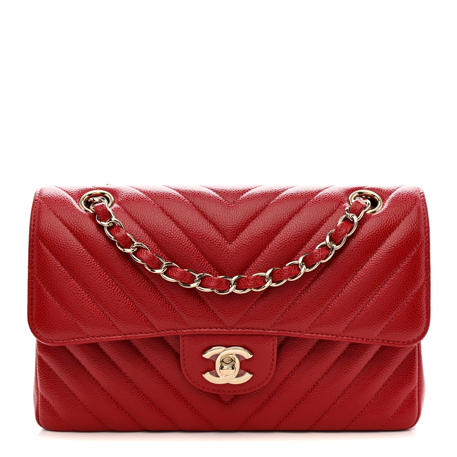 Chanel Caviar Chevron Quilted Small Double Flap Red