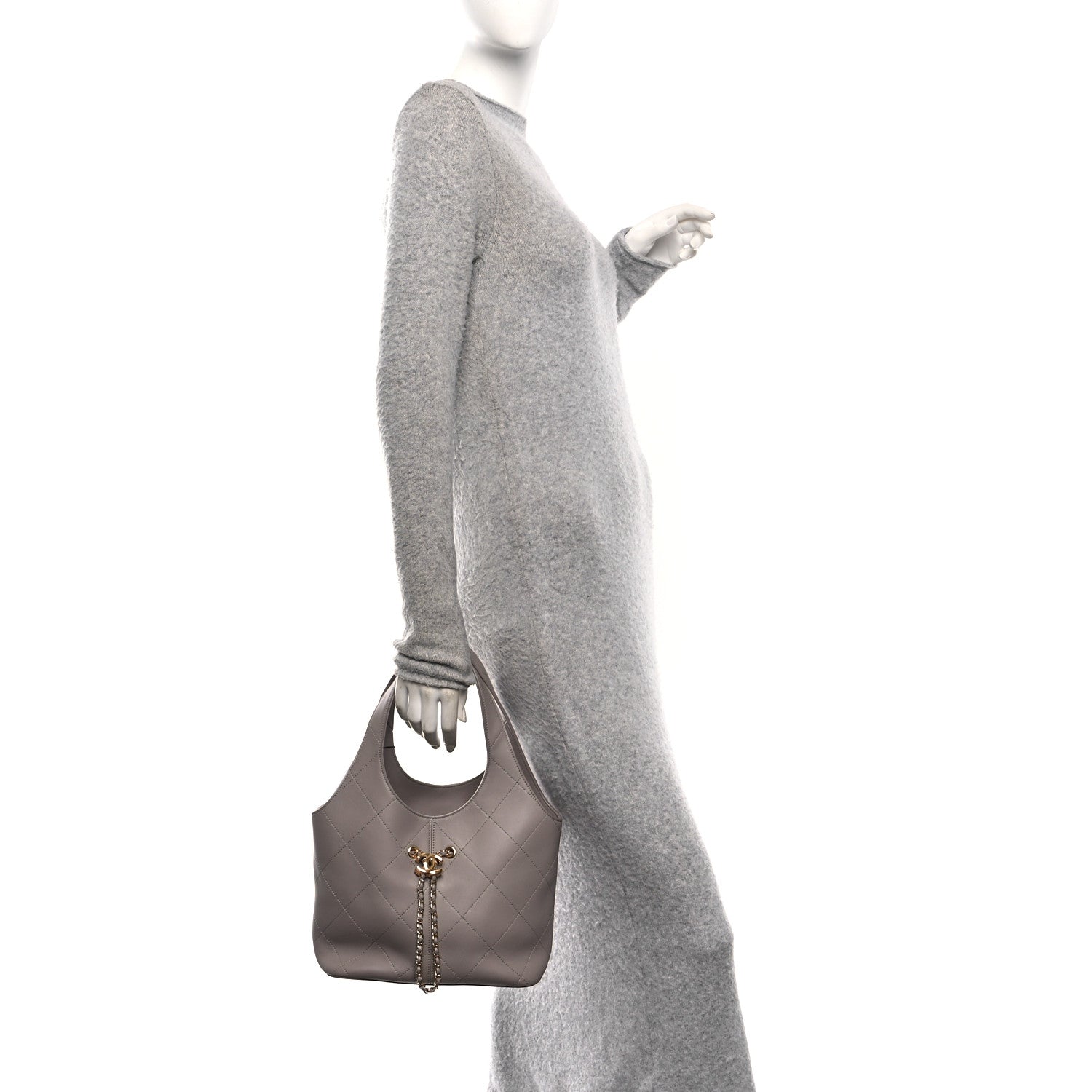 Chanel Calfskin Quilted Shopping Bag Dark Grey