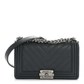 Chanel Calfskin Chevron Quilted New Medium Boy Flap Dark Navy Blue