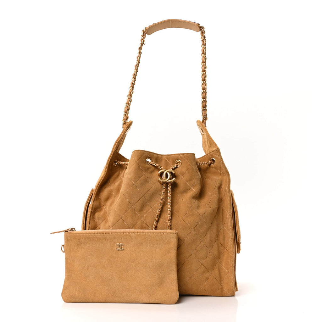 Chanel Suede Quilted Medium Chanel 25 Handbag Beige
