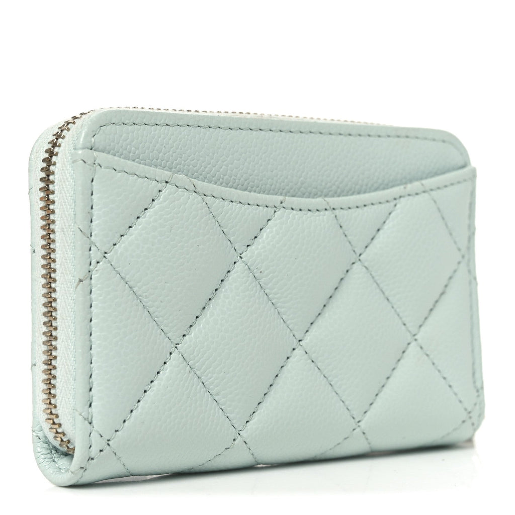 Caviar Quilted Zip Coin Purse Light Green
