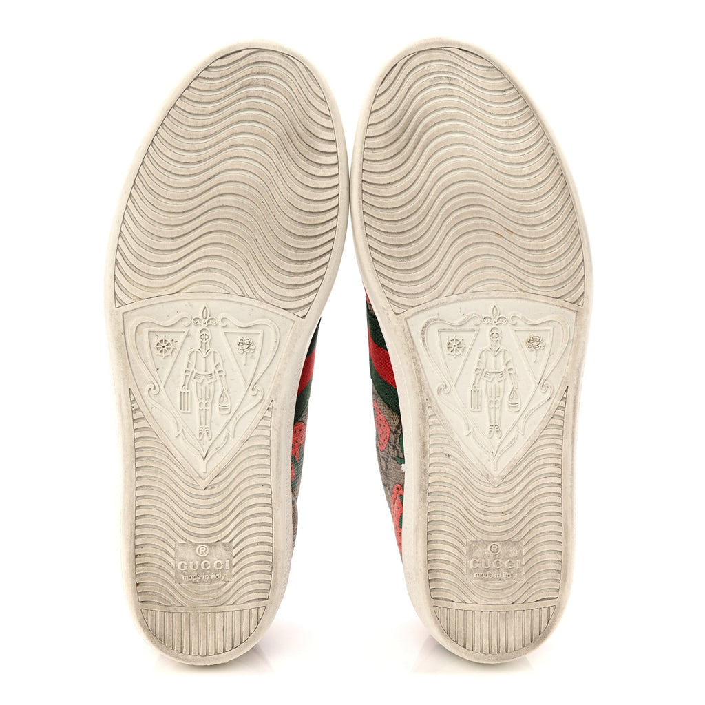 Gucci GG Supreme Monogram Strawberry Web Womens Ace Sneakers 36.5 Beige Multicolor Red Green