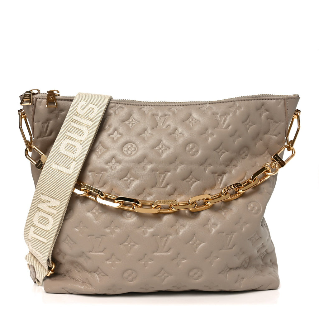 Louis Vuitton Lambskin Embossed Monogram Coussin Hobo MM Galet