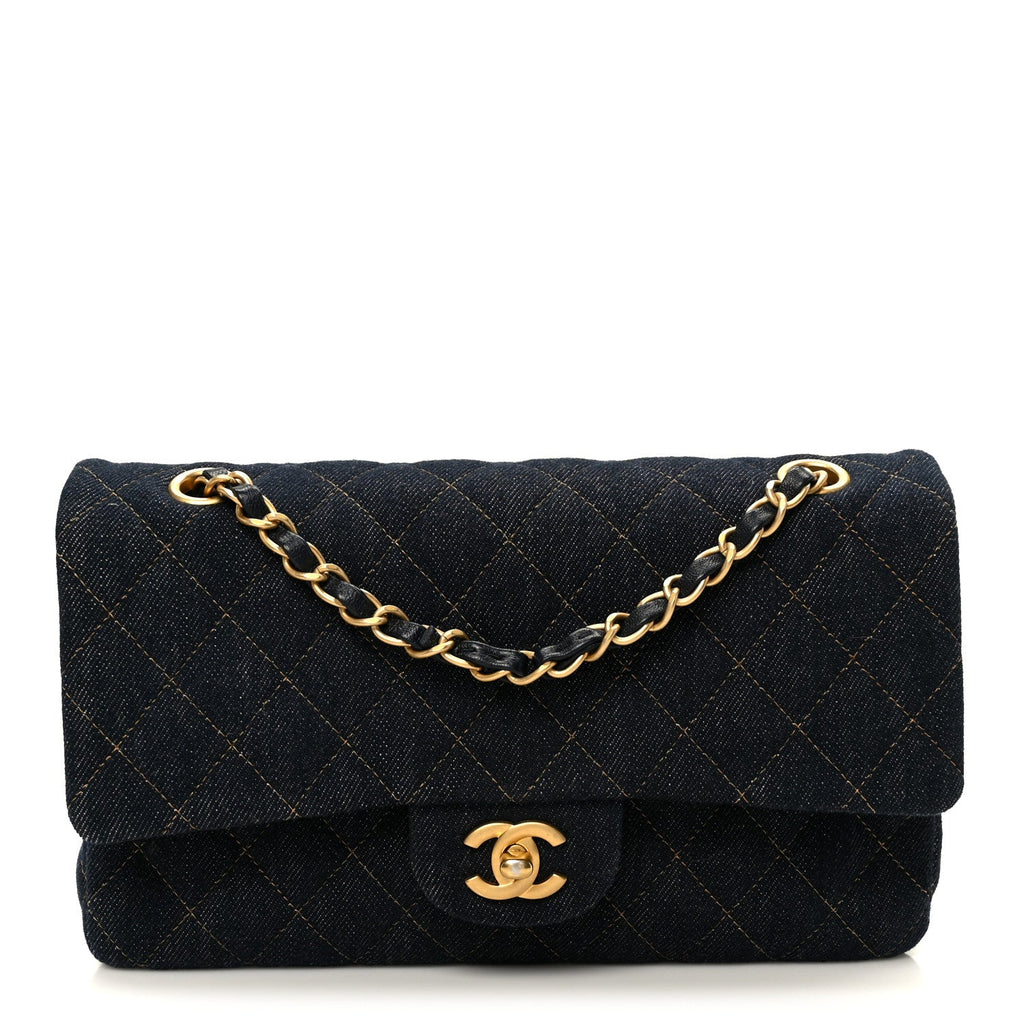 Chanel Denim Quilted Medium Double Flap Dark Blue