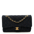 Chanel Denim Quilted Medium Double Flap Dark Blue