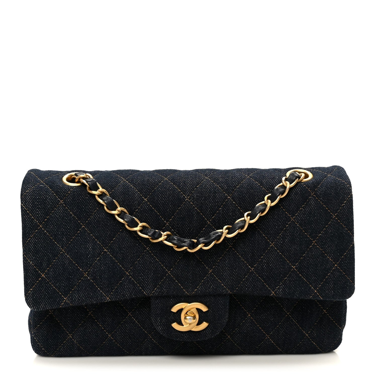 Chanel Denim Quilted Medium Double Flap Dark Blue