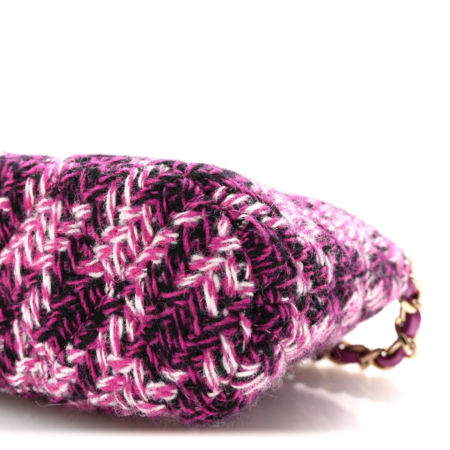 Chanel Tweed Quilted Mini Clutch With Chain Purple