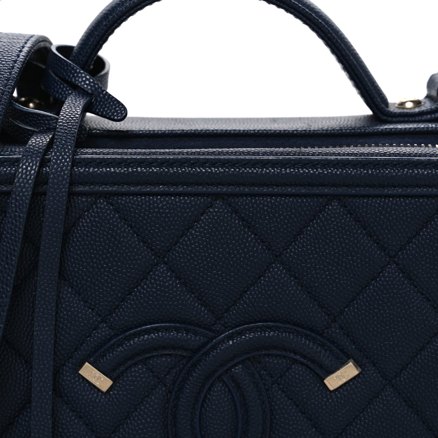 Chanel Caviar Quilted Medium CC Filigree Vanity Case Navy