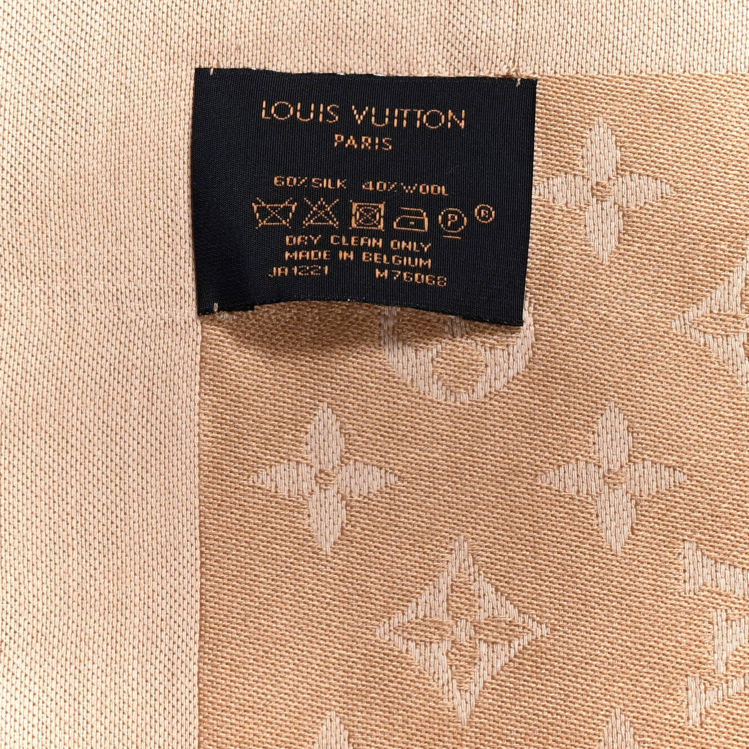 Louis Vuitton Silk Wool Monogram Denim Shawl  Beige Rose