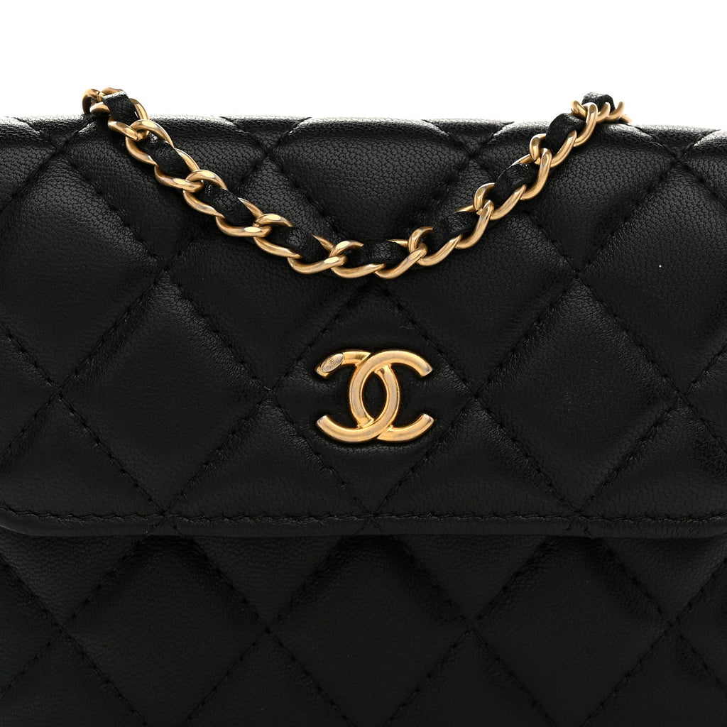 Chanel Lambskin Quilted Pearl Crush Clutch With Chain Black
