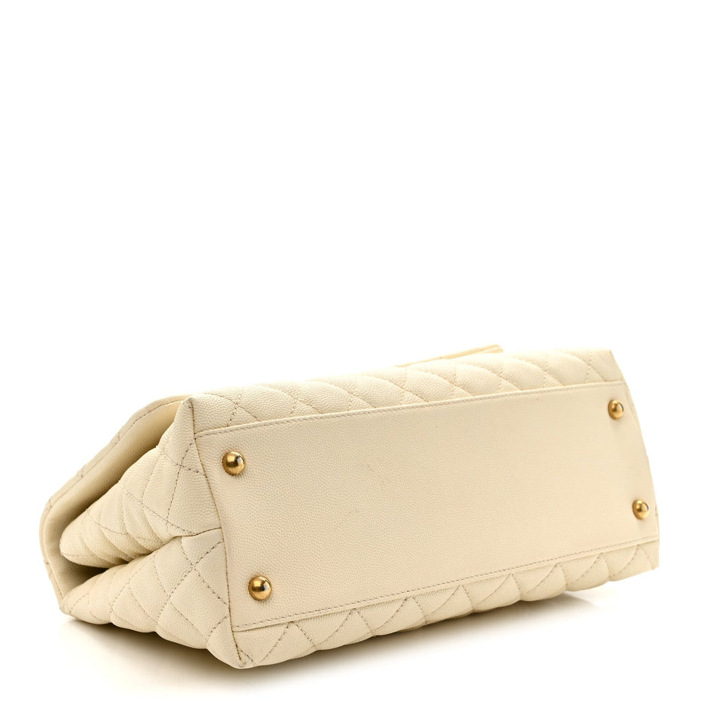 Chanel Caviar Quilted Small Coco Handle Flap White