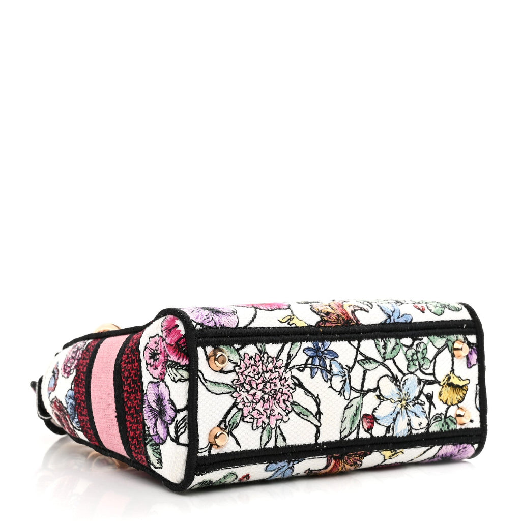Christian Dior Canvas Florilegio Embroidered Mini Lady D-Lite White Multicolor