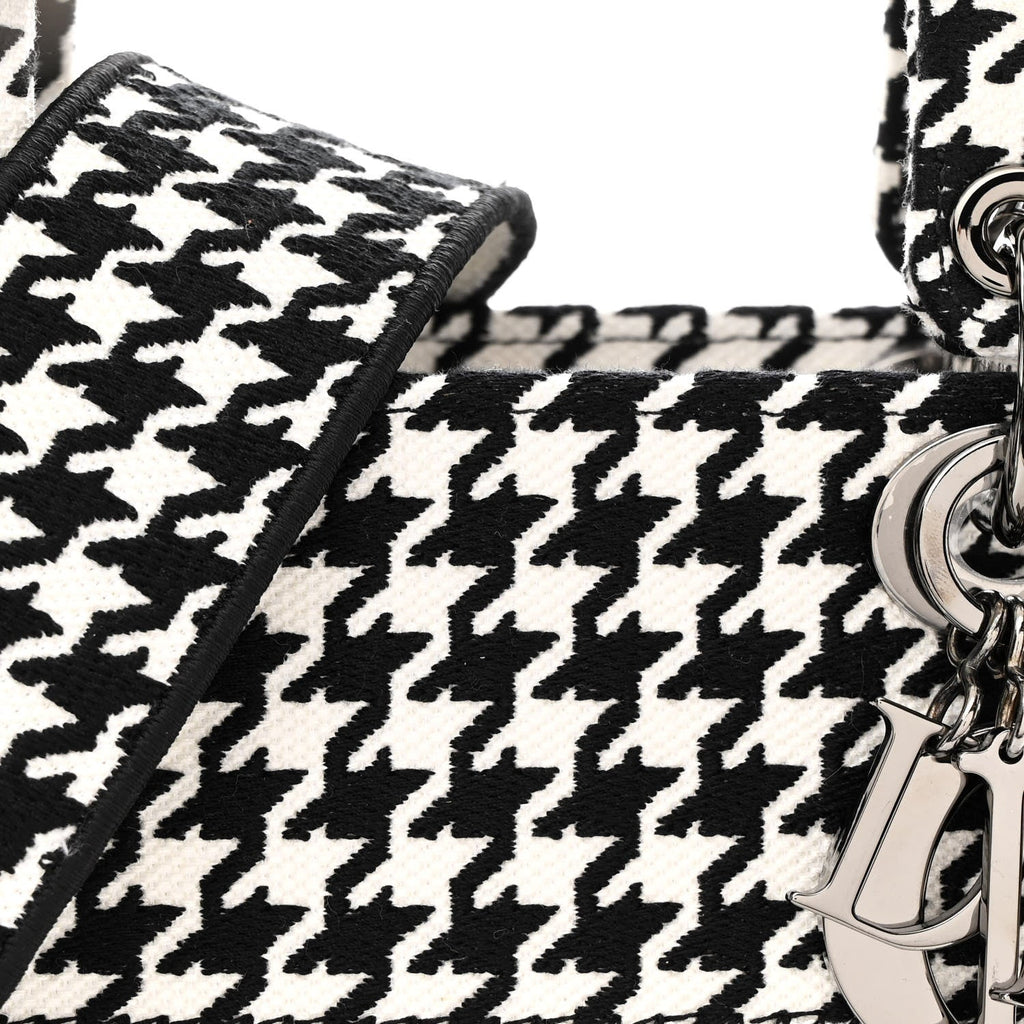 Christian Dior Canvas Houndstooth Embroidered Medium Lady D-Lite Black White