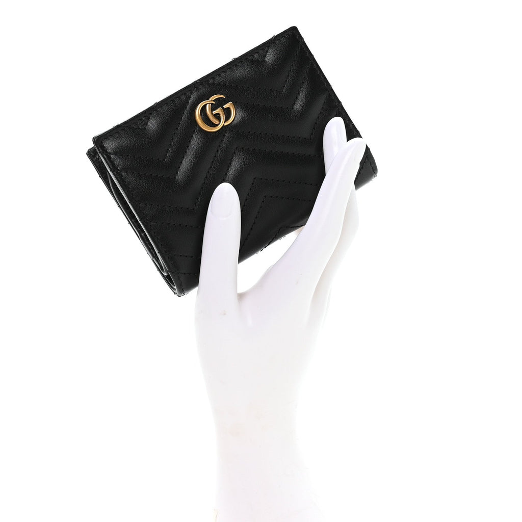 Gucci Calfskin Matelasse GG Marmont Card Case Wallet Black