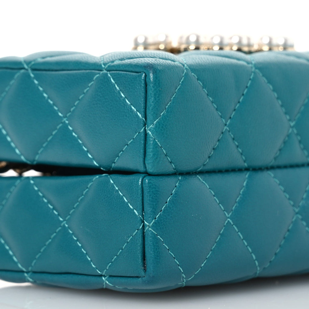 Chanel Lambskin Quilted Pearl CC Vanity Case Turquoise