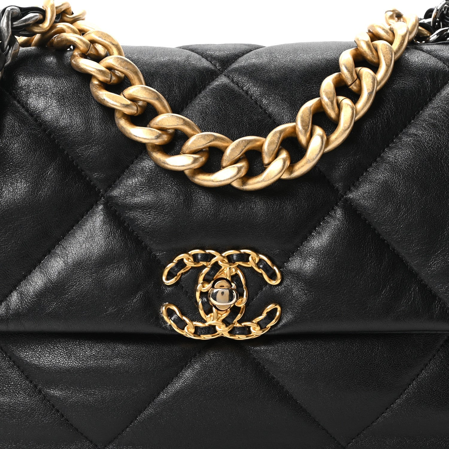 Chanel Goatskin Quilted Large Chanel 19 Flap Black