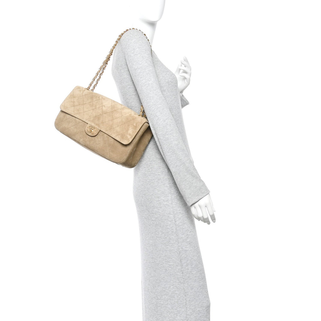 Chanel Suede Calfskin Small Souplissimo Maxi Flap Dark Beige