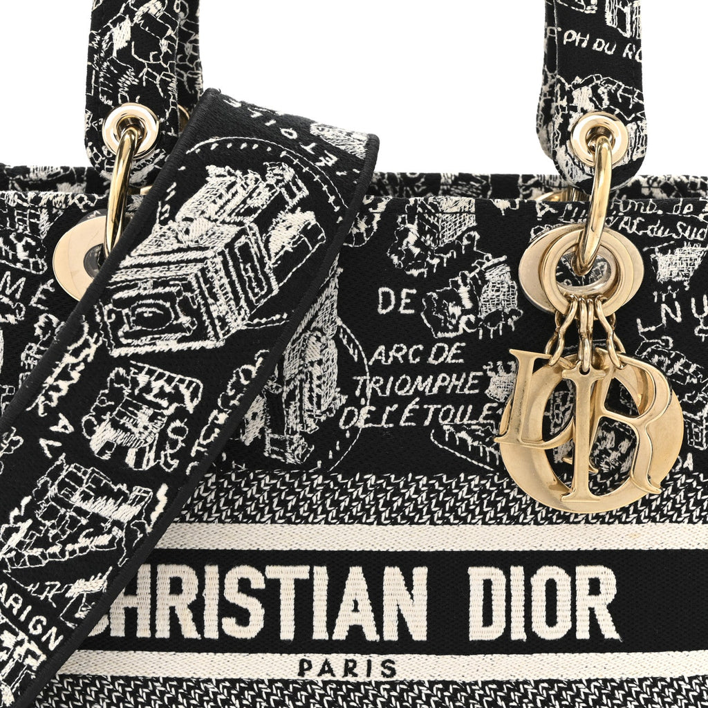 Christian Dior Canvas Embroidered Medium Plan de Paris Lady D-Lite Black White