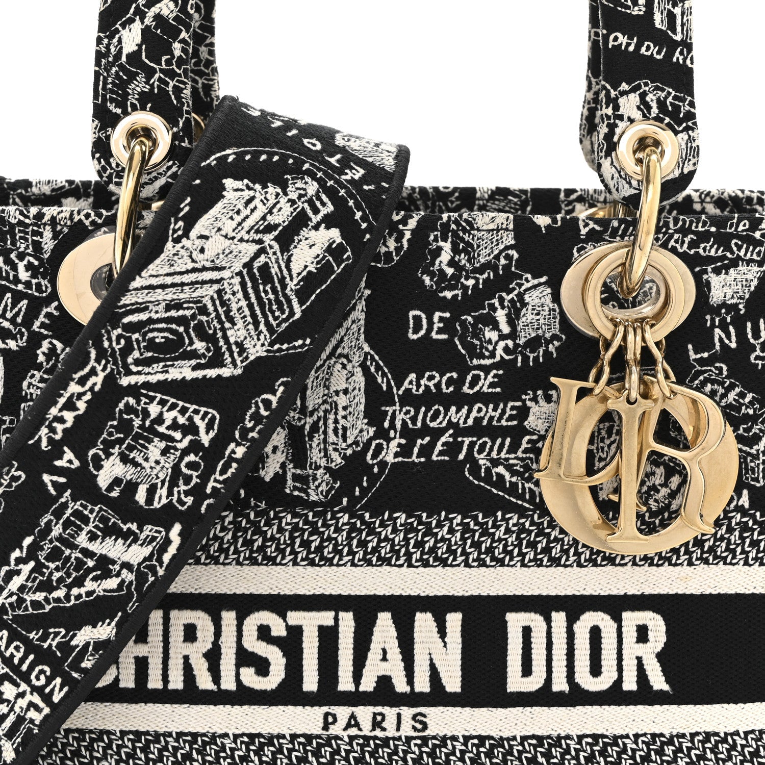 Christian Dior Canvas Embroidered Medium Plan de Paris Lady D-Lite Black White